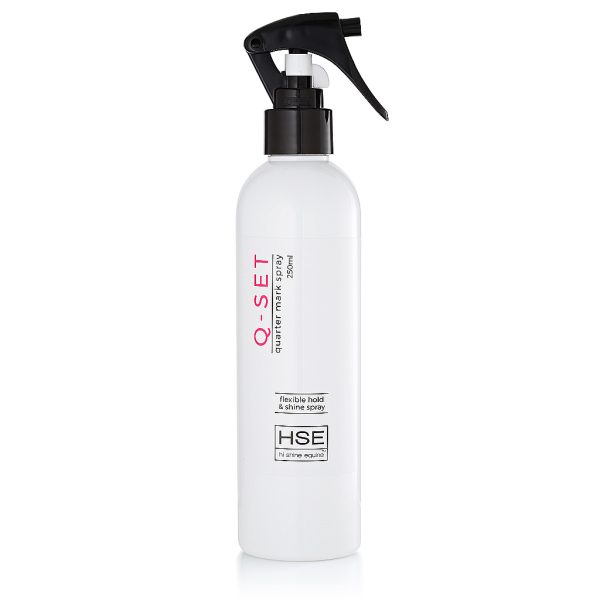 A bottle of HSE Q-Set Quarter Mark Spray on a white background.