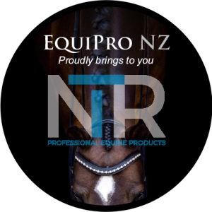 EquiPro NZ advertisement featuring a top-down view of a horse's braided mane and a bridle, with the text "NTR Professional Equine Products.