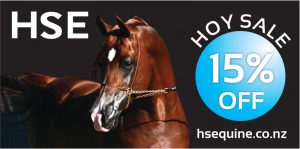 A horse with the words hse sale 15 % off.