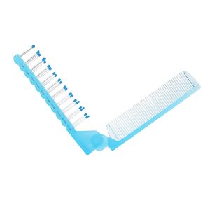 A blue NTR Mane Comb & Brush on a white background.