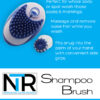 The NTR Shampoo Brush is shown on a blue background.